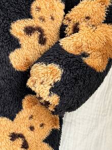 SHEIN Bộ đồ liền thân có mũ trùm đầu họa tiết hoạt hình lông xù dễ thương cho bé trai/bé gái sơ sinh, mùa thu/đông - màu đen - Xem 6