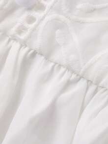 DAZY 女士休闲刺绣拼接灯笼袖宽松衬衫，适合夏季度假 - 白色 - 查看 8