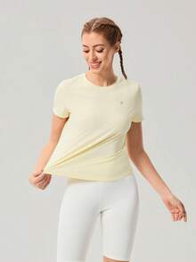 OutZeal Áo tập thể dục nữ, áo thun ngoài trời mùa hè, áo tập gym, áo tập luyện tay ngắn thoáng mát, thiết kế xếp ly phía sau, áo ngoài trời. - Màu vàng - Xem 8