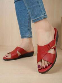 Huarache De Piel Dama Cómodo Ligero  Cruzado Suave Confort - Rojo - Ver 2