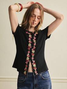 Écloséra Áo thun nữ phong cách Pháp cổ điển lãng mạn, áo thun dệt kim co giãn, áo thun viền ren đen, áo kiểu Bohemian, áo kiểu Hippie, áo thun ngắn tay họa tiết hoa, áo thun họa tiết hoa, áo thun thêu hoa, áo ngắn tay họa tiết hoa, áo thun mùa hè, áo thun nữ mặc đi biển, áo thun nữ thanh lịch, áo thun nữ mặc đi nghỉ mát, áo thun mặc đi xem hòa nhạc nhạc đồng quê. Quần áo nữ mùa hè bán sỉ, áo nữ mùa hè, áo cardigan, áo thun. - màu đen - Xem 3