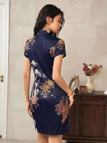 EastFlair 女士优雅新款中国风印花连衣裙，夏季 - 藏蓝色 - 查看 7