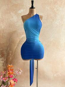 Soleia 女士渐变色优雅收腰迷你连衣裙，适合约会和派对，蓝色连衣裙，性感蓝色连衣裙，女士蓝色连衣裙，海岛度假装扮，音乐节装扮，邮轮度假装扮，休闲度假装扮，复古装扮，沙滩裙，派对装扮 - 藍色 - 查看 7