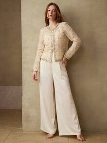 MOTF PREMIUM Áo khoác ren bóng, lưới, mỏng, sang trọng. - Màu be - Xem 6