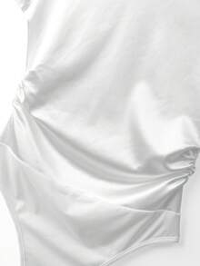 Franclia 女士夏季时尚褶皱奢华收腰Polo领连体衣 - 白色 - 查看 5