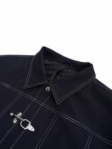 SWAVVY Áo khoác nam dáng ngắn phối đường chỉ tương phản, phong cách đường phố thời trang cho việc đi lại hàng ngày, mùa xuân/thu. - Màu xanh lam - Xem 6