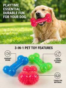 PETSIN 1 pieza Juguete para mascotas de TPR - Hueso de perro con púas para limpieza dental - Multicolor - Ver 3