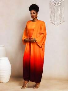 BamGleam Set de 2 piezas: Bata suelta con efecto ombré y vestido ajustado sin mangas - Multicolor - Ver 5