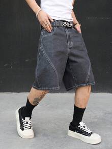 Manfinity EMRG Men's Denim Print Wide Leg Shorts - Black - View 6