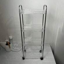 1 Household Transparent Movable Cosmetic Cart Storage Rack, Large Capacity Multifunctional Bathroom Supplies Display Rack, Bathroom Accessories Outdoor Decoration - Transparent - View 8