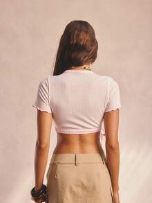 Aralina Áo croptop dáng ngắn, chất liệu vải mềm mại, co giãn, có gân, thích hợp cho mùa hè, trang phục mùa xuân cho nữ, trang phục đi nghỉ mát. - trắng - Xem 4