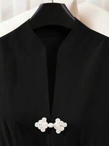 SHEIN Franclia Đầm midi nữ thanh lịch cài nút thắt eo, thích hợp cho mùa hè. - màu đen - Xem 6