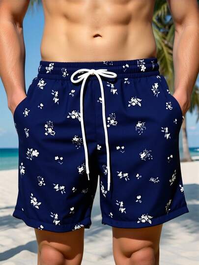 Manfinity Swimmode Men's Casual Ditsy Floral Beach Shorts Men Beachwear Men Floral Swim Trunks Men Swim Trunk Matching