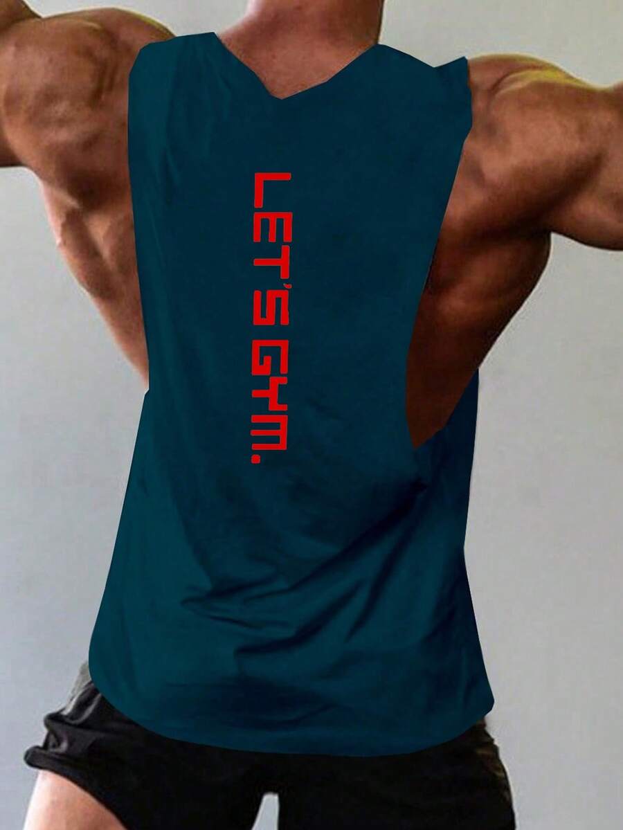 GymBeat 男士字母印花休闲运动背心 - 藏蓝色 - 查看 1