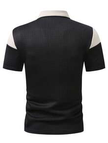 EGENSIO Camisa polo de hombre de unicolor con textura de jacquard de punto acanalado - Albaricoque - Ver 3