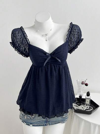 Elamini Blusa de mujer con cuello cuadrado cómoda, con detalle de recorte y manga corta, adecuada para vacaciones, playa, citas, versátil