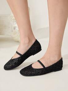 CUCCOO CHICEST 黑色网面花朵方头平底鞋，舒适柔软，简约百搭，优雅通勤女鞋 - 靜夜黑色 - 查看 6