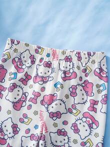 HELLO KITTY AND FRIENDS | SHEIN 女婴卡通印花短袖上衣和裤子睡衣套装 - 白色 - 查看 6