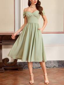 Vintamour 复古优雅女士连衣裙，带口袋，甜心领口，休闲假日派对连衣裙，夏季女装，夏季度假装，春季女装，春季连衣裙，春季服装，春假装，春季女装，春季女士优雅派对连衣裙，优雅派对连衣裙，女士婚礼宾客连衣裙，婚礼派对连衣裙，毕业礼服，优雅典礼礼服，优雅女士正式连衣裙 - 綠色 - 查看 5