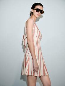 Lumivelle Women's Elegant Retro Striped Print Wavy Hem Sleeveless Dress, Fashionable And Chic For Summer - Multicolor - View 5