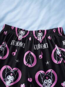 HELLO KITTY AND FRIENDS | SHEIN Bộ đồ ngủ ngắn tay và quần short họa tiết hoạt hình dành cho bé gái tuổi teen - màu đen - Xem 10