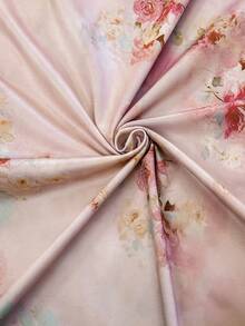 Roveilla 大码V领收腰扭结针织泡泡袖不对称下摆印花连衣裙 - 粉色 - 查看 7