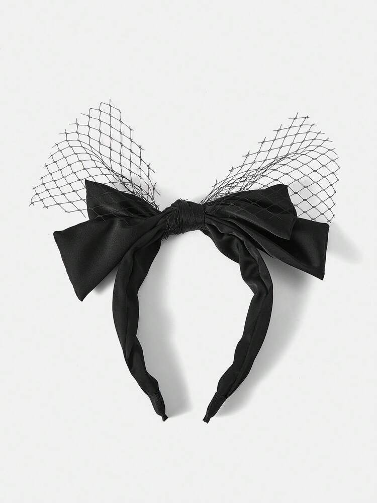 BLACK FISHING NET DOUBLE-LAYER LARGE BOW HEADBAND