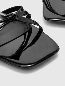 CUCCOO BIZCHIC 女鞋春夏新款黑色细条纹露趾中跟凉鞋简约时尚舒适日常百搭通勤凉鞋女鞋 - ~黑 - 查看 8