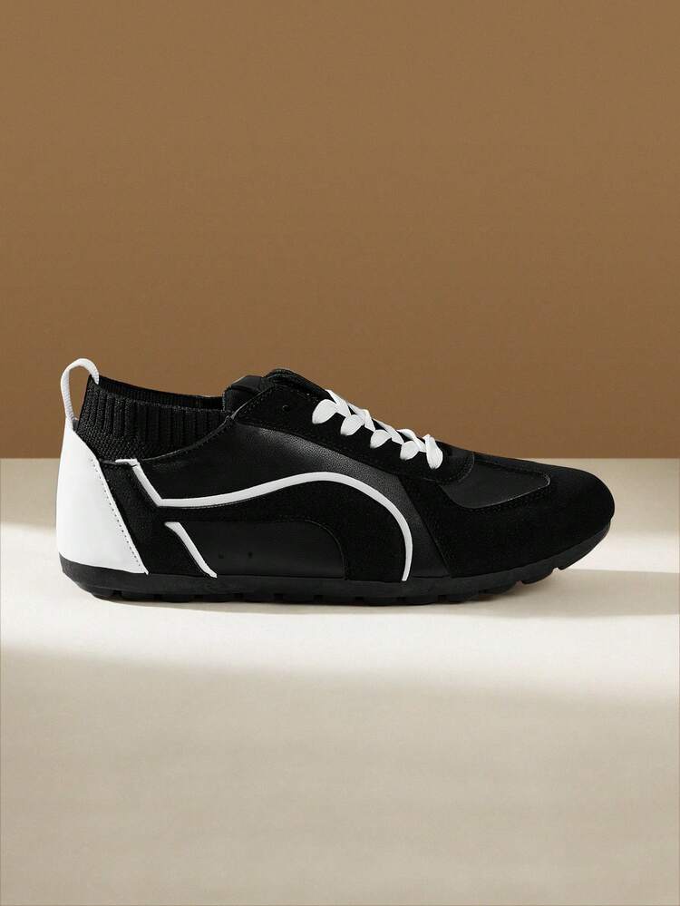 CUCCOO EASI Men's Retro Casual Sports Shoes, Lace-Up Thin Sole Shoes, Color Block Flat Shoes, Elastic Band Slip-On Easy To Wear, Stylish & Versatile, Comfortable Breathable Upper, Durable Outsole, Black/Yellow/Brown