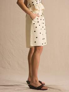 MUSERA 纽扣细节牛仔短裤套装，仅下装，春夏舒适可爱日常少女风度假阳光社交 - 米色 - 查看 4