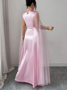 Elenzga Women's Hollow Out Stand Collar Dress - Pink - View 2