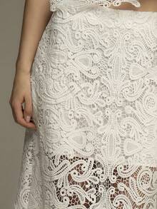 COSMINA Women's Elegant Lace Embroidered A-Line Skirt, Suitable For Commuting, Office, Outings, Vacations, Valentine's Day, Dates, Wedding Guests, Spring - White - View 4