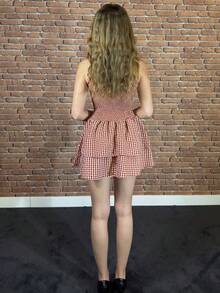 Aless PB Blue Plaid Sleeveless Slim-Fit Belted Mini Dress, Sweet French Style For Summer Vacation - Multicolor - View 2