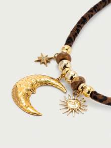 Glisma Elegant Moon, Sun, Star Beaded Pendant Necklace, Fashionable Design, Great Gift For Women,Outfits, Old Money,Metallic/Texture,Gemstone,For Mom/Women/Girl/Mother,Premium,Vintage,Classy Old Money,Outfits,Classy,Metallic/Texture,Vintage,Elegant,For Mom/Women/Girl/Mother,Gemstone,Heart,Valentine's Day,Gold,Easter,Travel/Beach/Vacation,Boho,Grunge - Gold - View 6