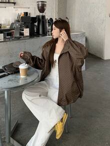 DAZY Women's Regular Hooded Allover Print Jacket - Coffee Brown - View 9