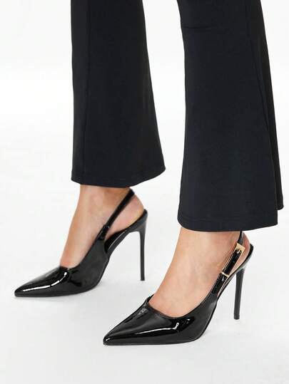 Glitzique Spring/Summer 2026 11cm Pointed Toe High Heel Pumps For Women, Sexy Stilettos With Metal Buckle Decor, Easy To Wear, PU Material Suitable For Daily/Party Occasions,