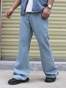 RivetRise 男士提花直筒喇叭牛仔裤 - 淺色水洗藍 - 查看 3