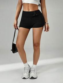 SHEIN PETITE Women Casual Knit Pants, Suitable For Spring/Summer - Black - View 1