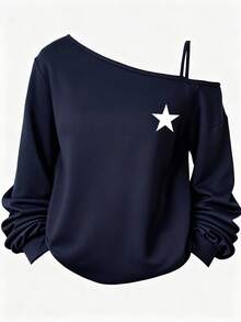 Girlism Teen Girls Casual Asymmetric Shoulder Strap Long Sleeve T-Shirt, Suitable For Summer, Casual, Sports, School - Navy Blue - View 5