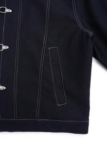 SWAVVY Áo khoác nam dáng ngắn phối đường chỉ tương phản, phong cách đường phố thời trang cho việc đi lại hàng ngày, mùa xuân/thu. - Màu xanh lam - Xem 8