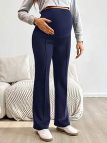 Modmama Maternity Solid Color Adjustable Waist Casual Flare Pants - Navy Blue - View 5