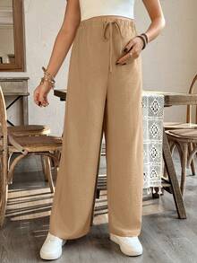 SHEIN Loose Casual Wide Leg Maternity Pants, Spring/Summer - Khaki - View 5