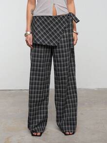 COUREZ Wide Leg Black Skouser In Ligthweigth Check Fabric /Y2K Fall Clothes Winter Clothes Streetwear - Black - View 5