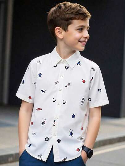 Vacaura 1 chiếc áo sơ mi nam tối giản cổ bẻ in họa tiết mùa hè, họa tiết phong phú và thú vị, chất liệu thoải mái, phù hợp cho các dịp xuân, hè, thu.