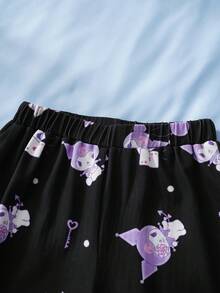 HELLO KITTY AND FRIENDS | SHEIN 女童可爱卡通字母图案短袖T恤长裤睡衣套装，春夏秋季 - 淡紫色 - 查看 10