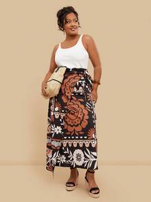 Travachic Plus Size Women's Solid Color Vest Patchwork Print Dress, Wrap Tie Waist Dress, Holiday Casual Beach Dress Plus Size Resort Wear - Multicolor - View 8