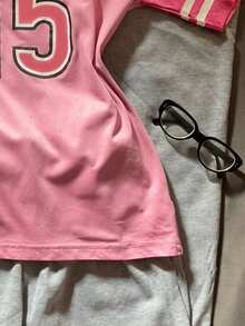 SHEIN EZwear 世界盃比賽日休閒極簡主義球星女友風粉色15號女款球衣T恤，適合比賽日、球衣配件、2026年足球賽、球衣穿搭、美國運動 - 彩色 - 查看 5