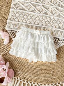 Shorts blancos con volantes y cintura elástica, lindos para bebé niña, de verano - Blanco - Ver 6