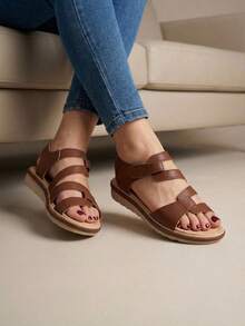 Sandalia Mujer Confortable Punta Abierta Sin Cordones Suela Gruesa Estilo Casual Paseo Diario Sandalias - Marrón - Ver 3