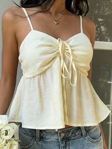 SHEIN EZwear 夏季女士休闲杏色梭织吊带背心 - 杏色 - 查看 5